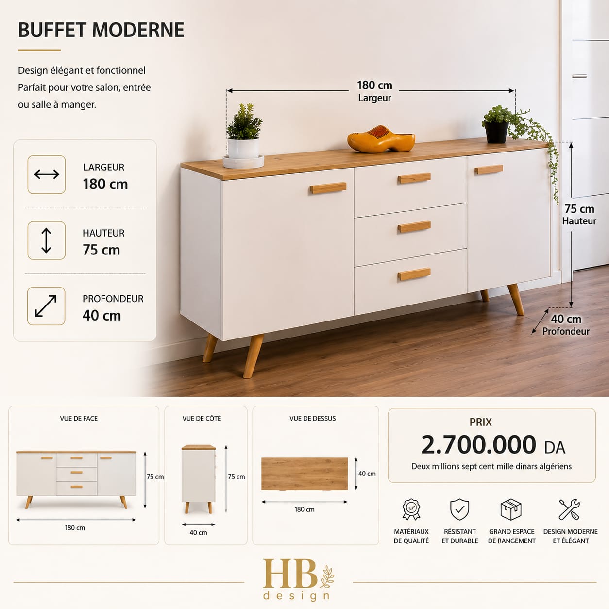 Buffet Moderne Blanc et Bois — HB Design+
